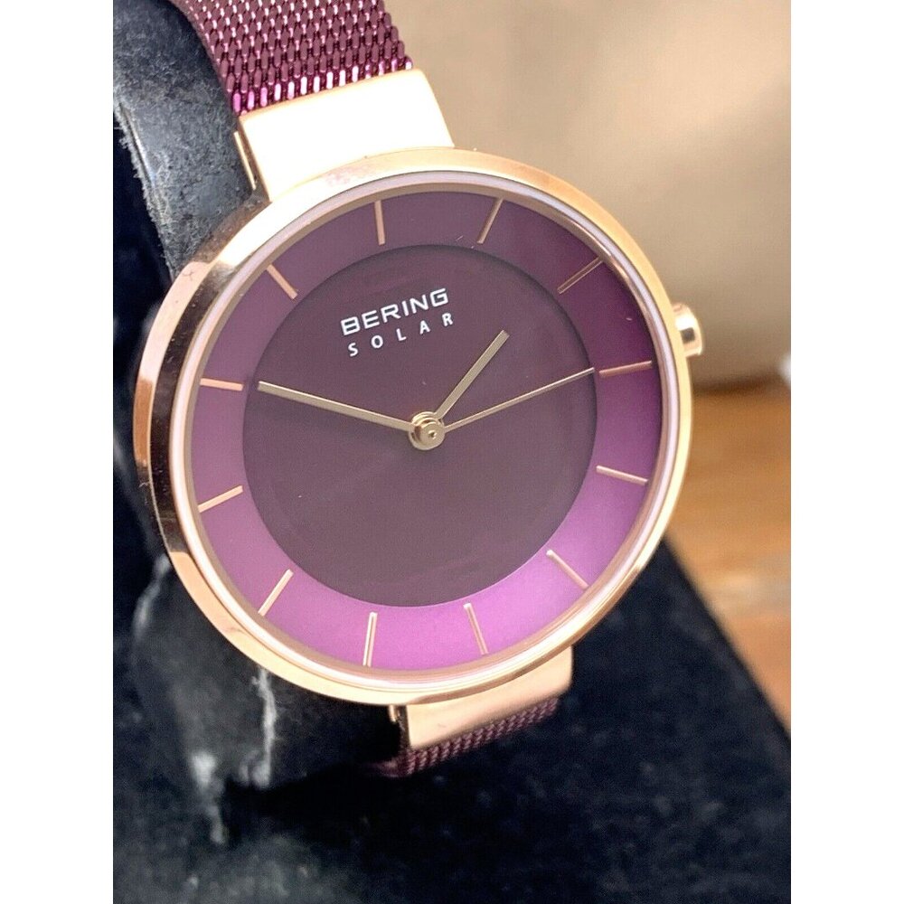 Bering Women's Watch 14631-969 Solar Rose Gold Purple Mesh Steel Band 31mm